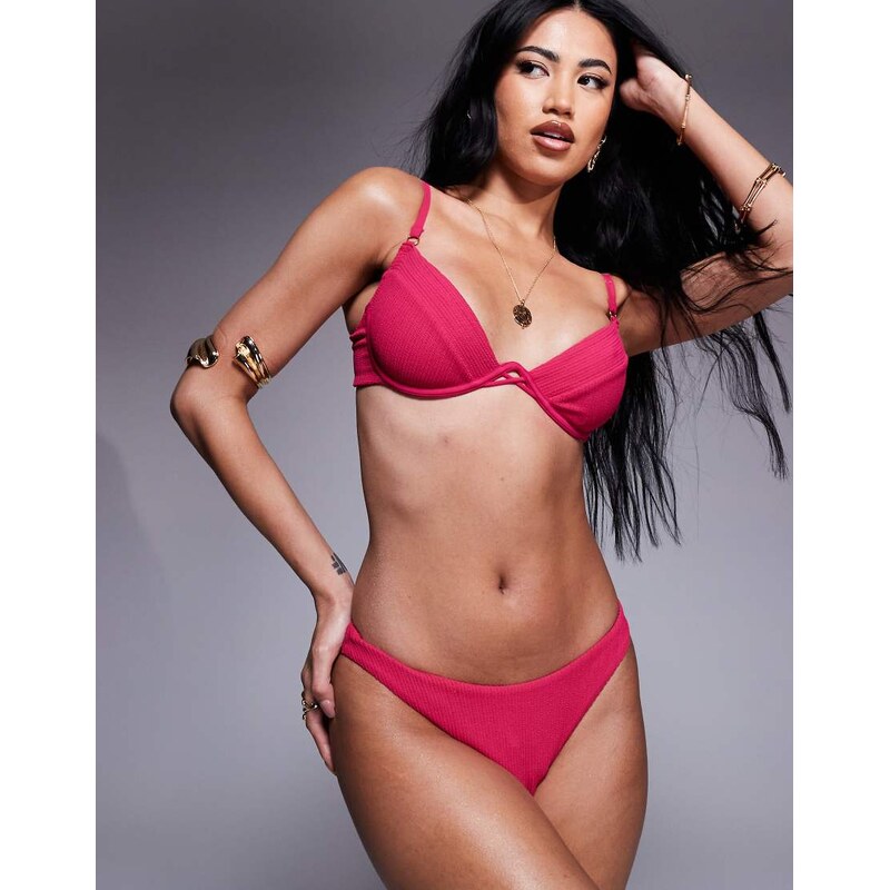 Boux Avenue Ibiza textured bikini bottom in hot pink 105924123
