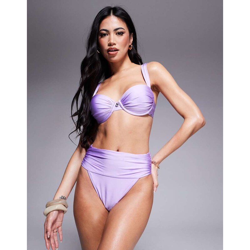 Boux Avenue ruched brazilian bikini bottom in lilac-Purple