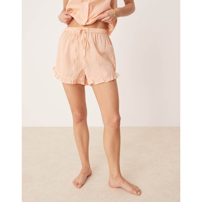 Luna ruffle edge pyjama shorts co ord in peach-Pink 105924241