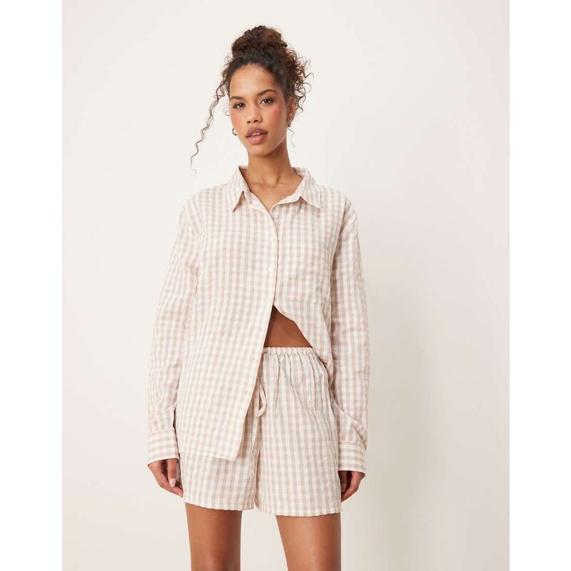 Luna oversized pyjama shorts co-ord in beige-Neutral 105924262