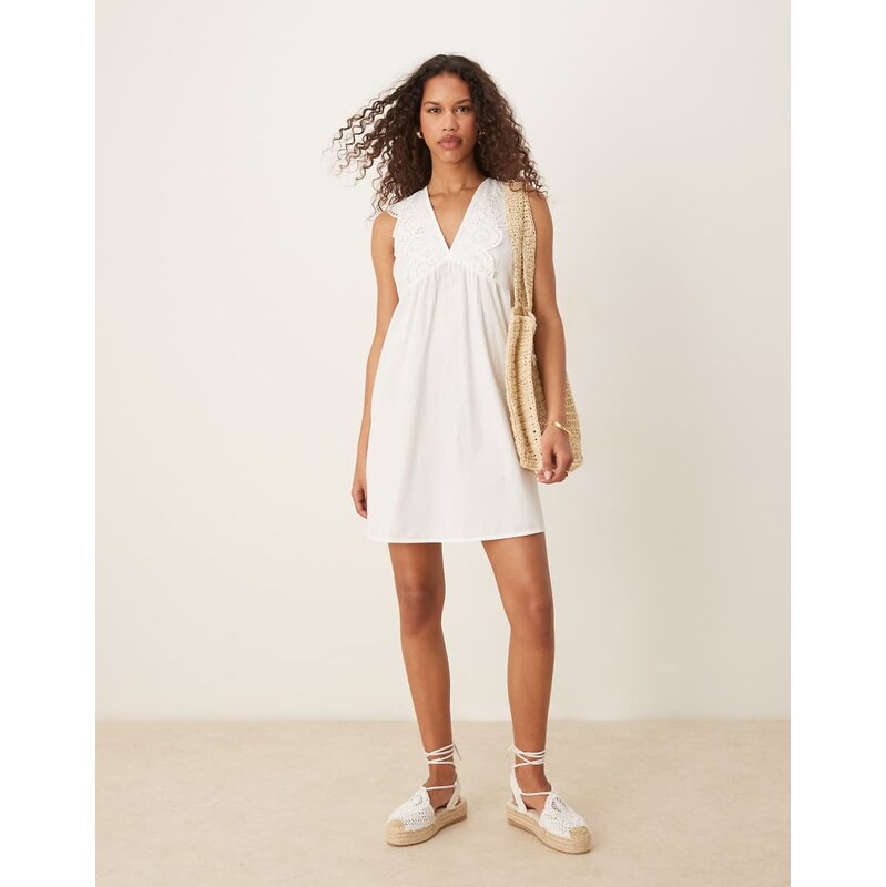 JDY open back broderie details mini dress in white 105925360