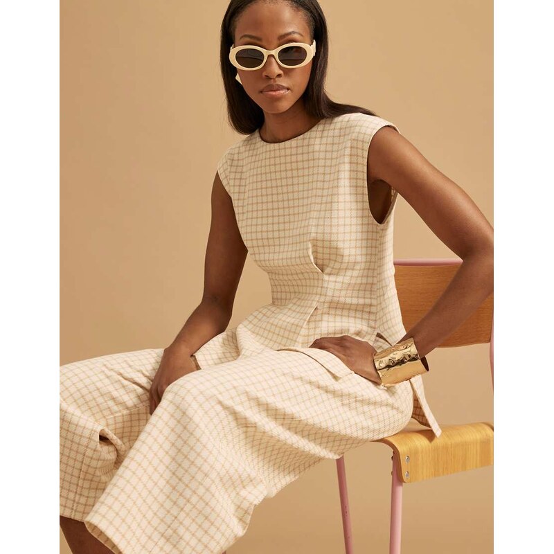 River Island gingham shell top in cream-White