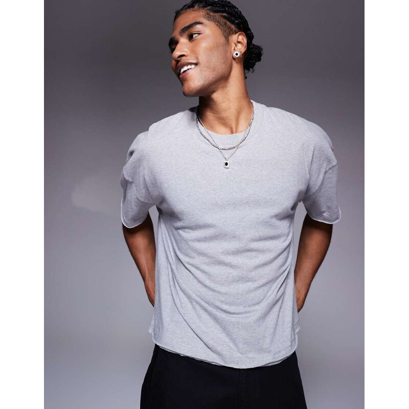 ASOS DESIGN oversized boxy drop shoulder raw hem t-shirt in grey
