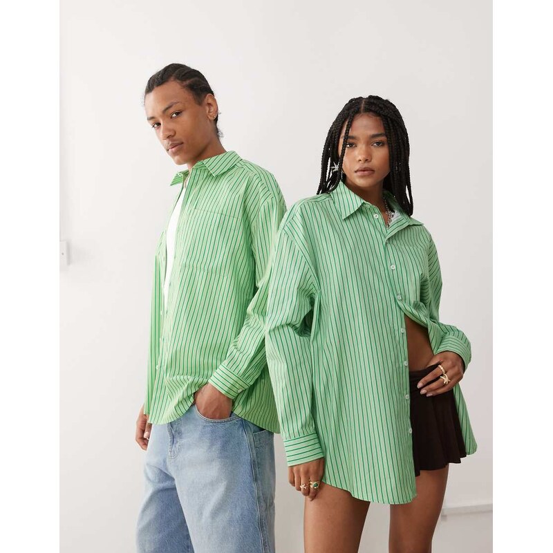 Reclaimed Vintage unisex oversized shirt in green stripe-Multi