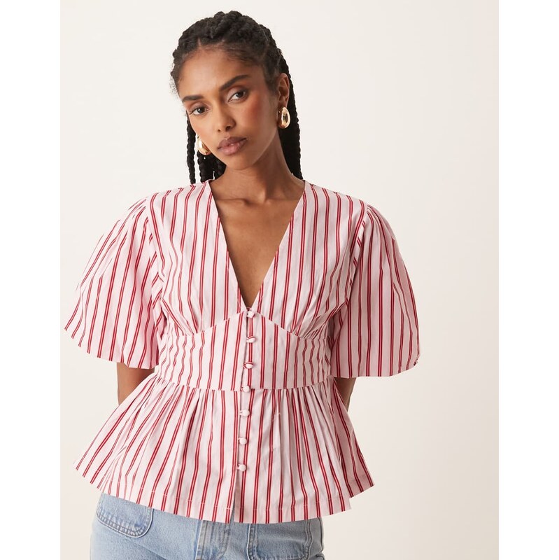 Nobodys Child Starlight puff sleeve top in pink stripe