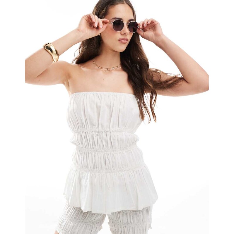 Esmee Exclusive shirred bandeau beach top in white