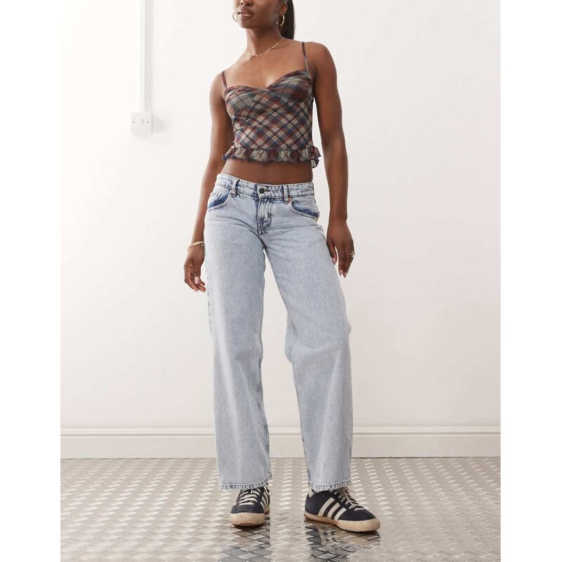 Motel parallel leg low rise jeans in 80s light blue wash 113260538