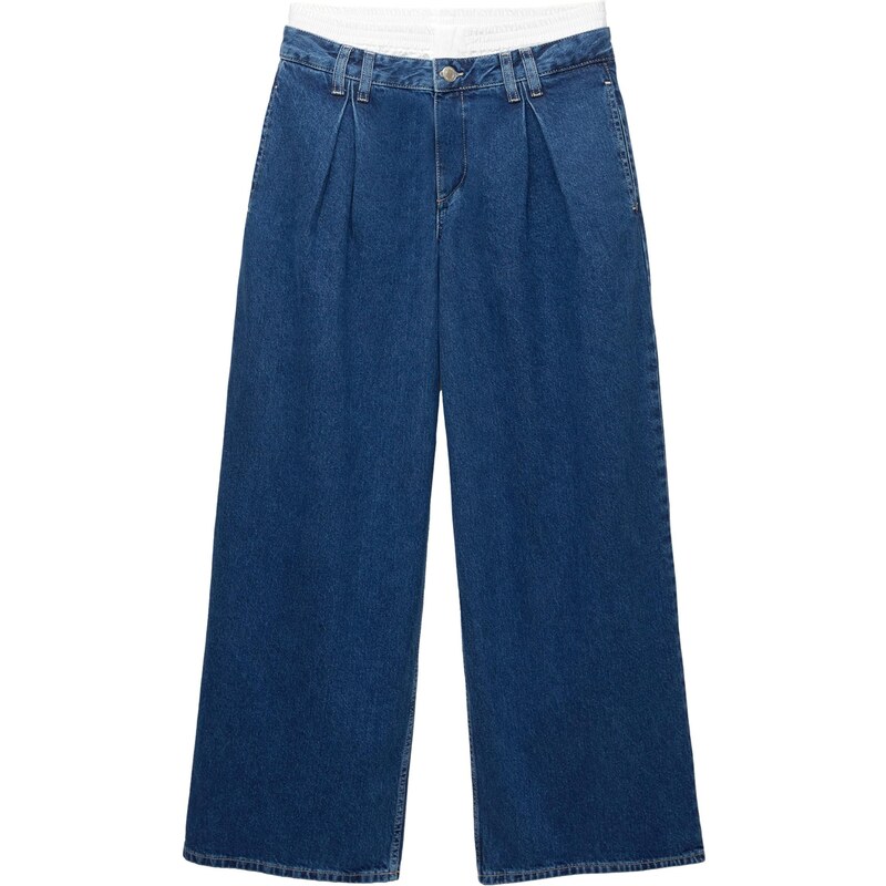 Pull&Bear Džíny se sklady v pase tmavě modrá / bílá