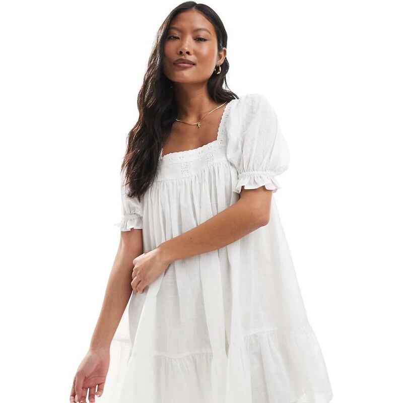 Miss Selfridge Petite voile smock dress in white