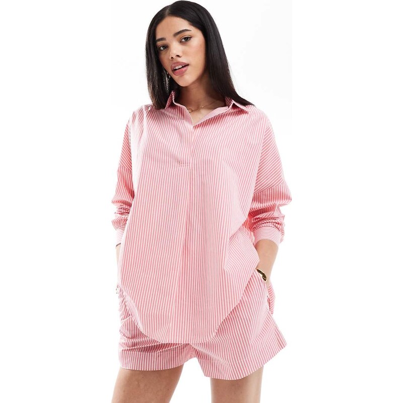 French Connection stripe poplin shorts co-ord in pink and white-Multi 105926405