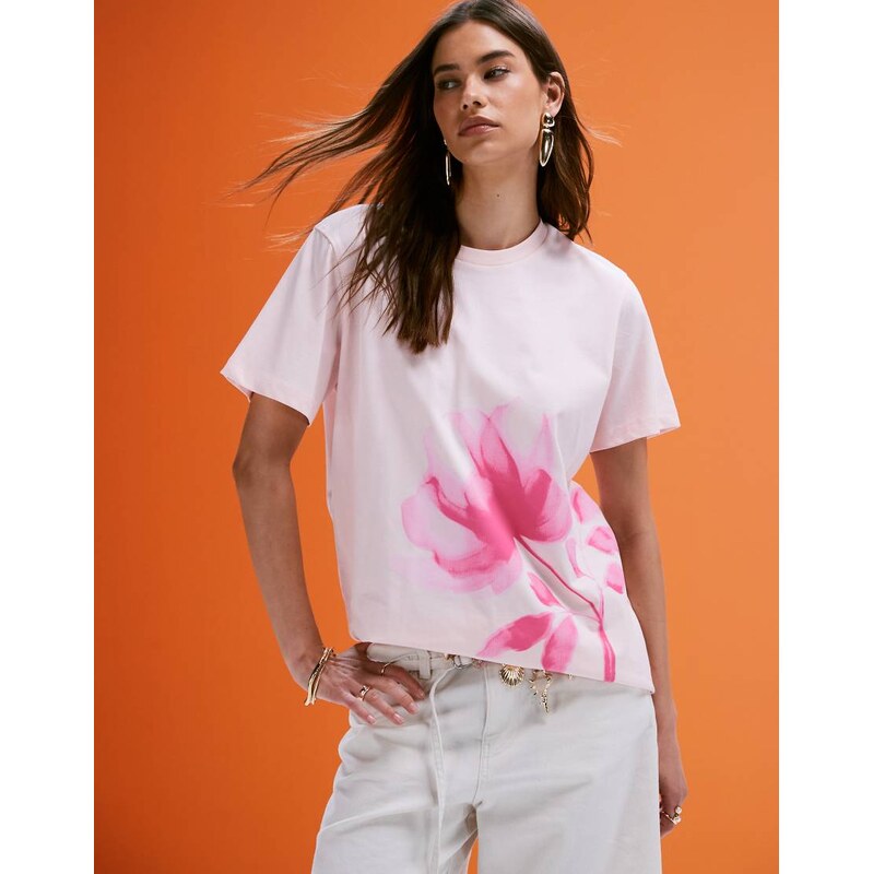 ASOS DESIGN oversized t-shirt with pink rose graphic