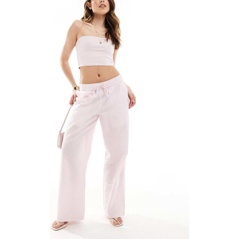 Hollister low rise baggy pull on trousers in pink gingham 115533664