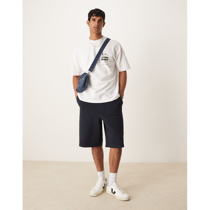 ASOS DESIGN oversized longer length textured short in navy
