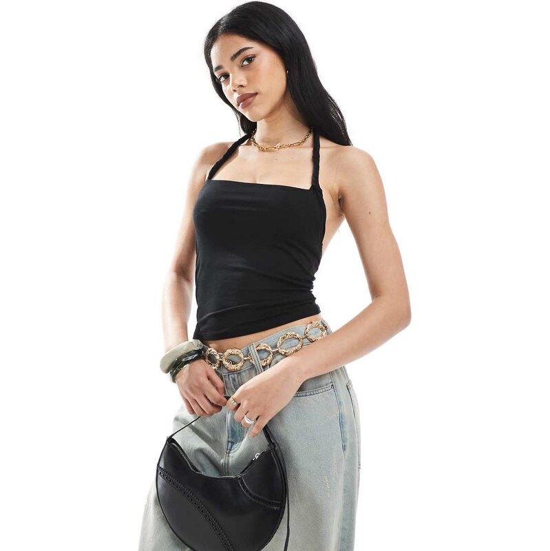 ASOS DESIGN twist halter top in black 105926439