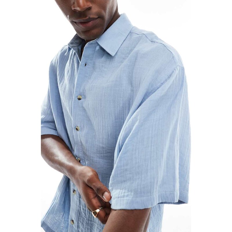 ASOS DESIGN cheesecloth textured regular shirt in blue