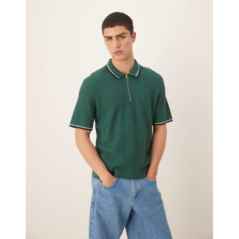 Abercrombie & Fitch knitted half zip polo top with contrast binding in 105927530