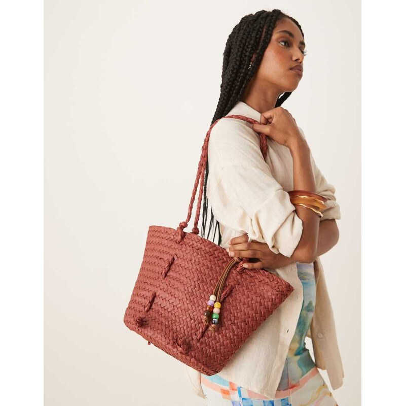 Becksondergaard adina straw tote bag in burgundy-Red 105927576