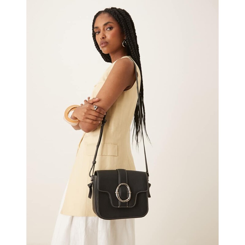 Becksondergaard iris leather crossbody buckle bag in black 105927625