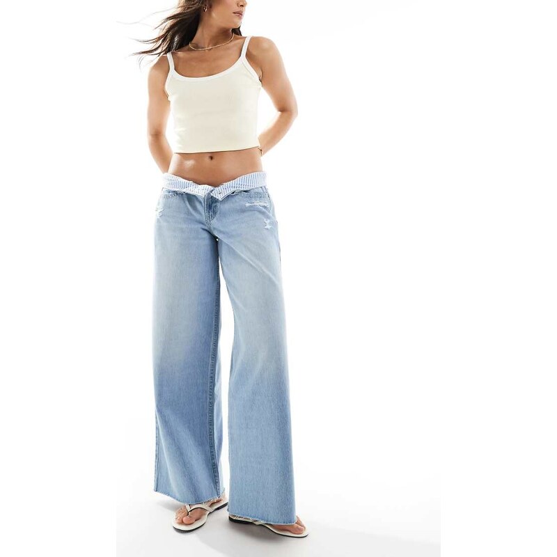 Hollister curvy low rise supper baggy raw hem jeans in light