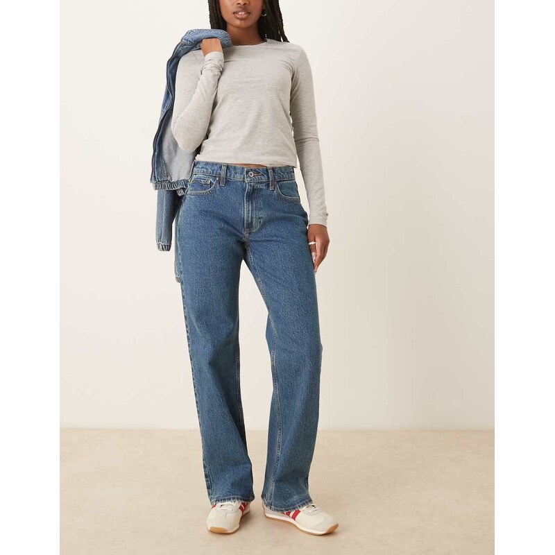 Abercrombie & Fitch low rise baggy jeans in dark wash-Blue 105927547