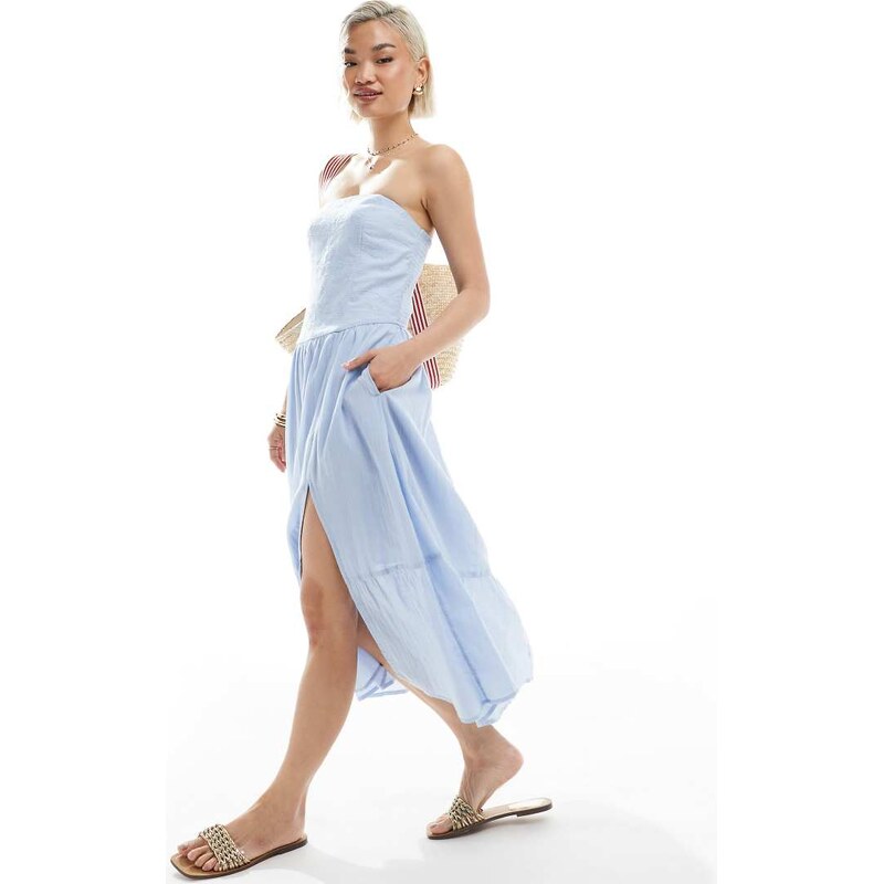 Hollister strapless drop waist textured midi dress with a slit