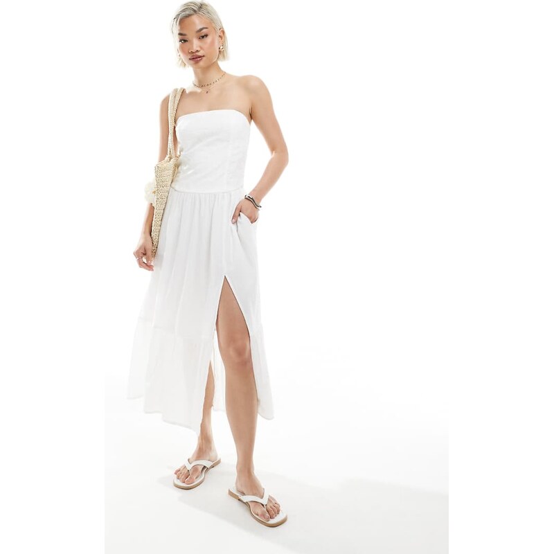 Hollister strapless drop waist textured midi dress with a slit in 105927563