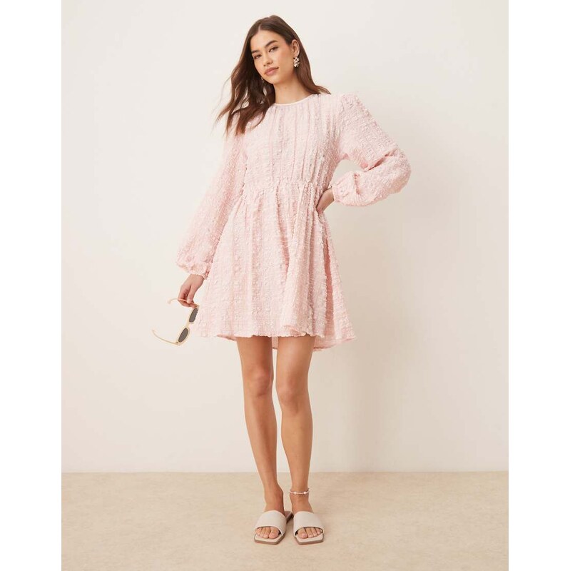 Gina Tricot textured mini dress with open tie back and volume sleeves 106008582