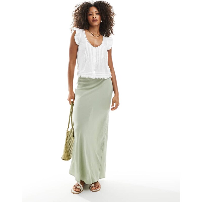New Look bias linen blend maxi skirt in light green 106226108