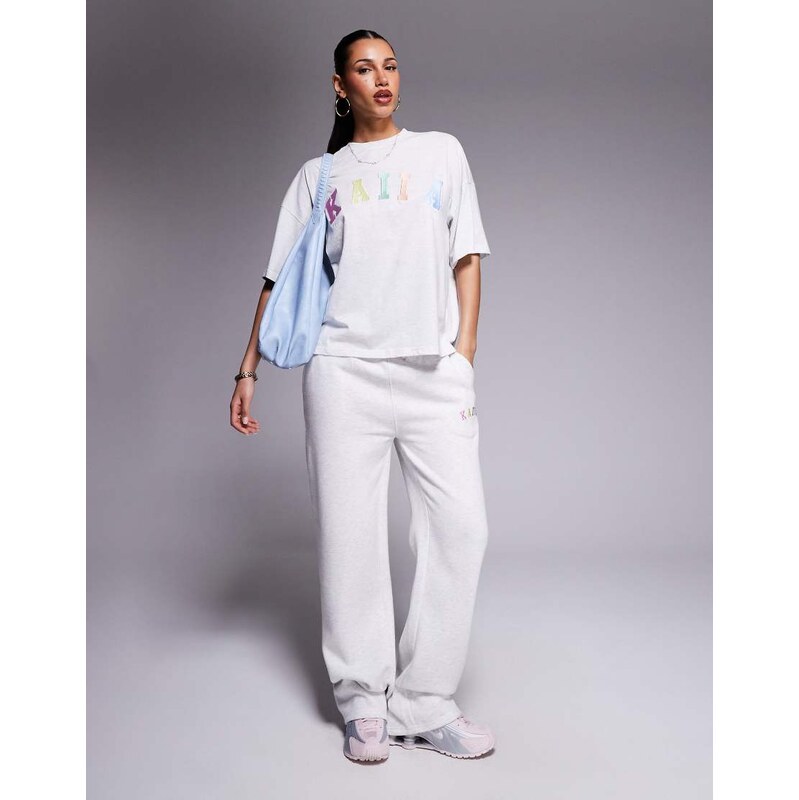 Kaiia cotton blend embroidered rainbow logo wide leg jogger co