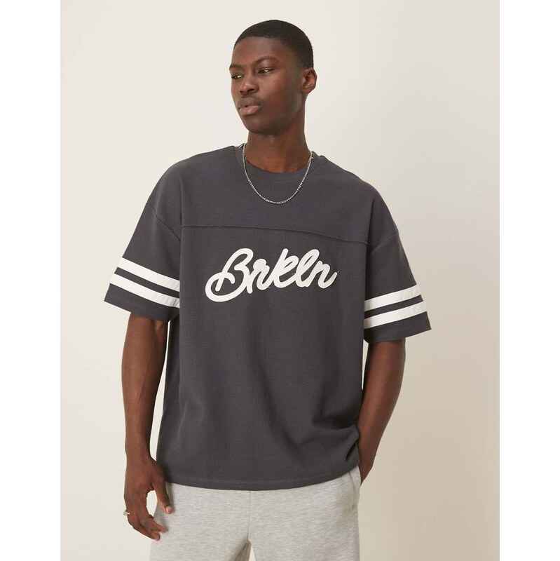 ASOS DESIGN oversized city applique on waffle fabric in charcoal-Grey