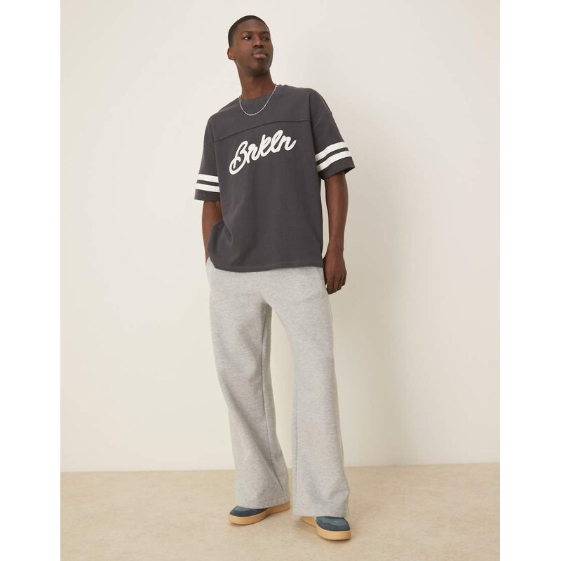 ASOS DESIGN oversized city applique on waffle fabric in charcoal-Grey