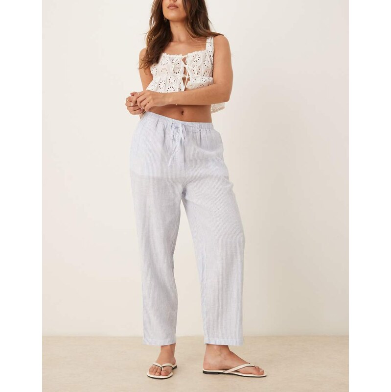 Mango tie waist linen trousers in blue