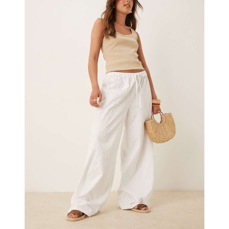 ASOS DESIGN broderie pyjama style trouser with tie waist in