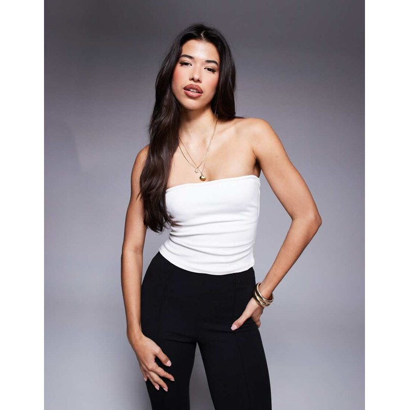 Princess Polly ribbed bandeau top in white 105928979