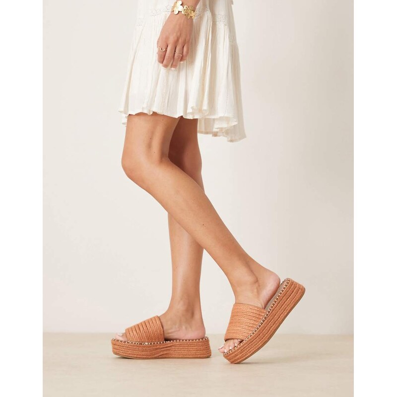 ASOS DESIGN Jordyn flatform espadrille mule sandals in apricot-Orange 115510795