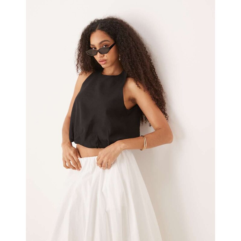 Mango round neck sleeveless soft bubble hem top in black 105929646