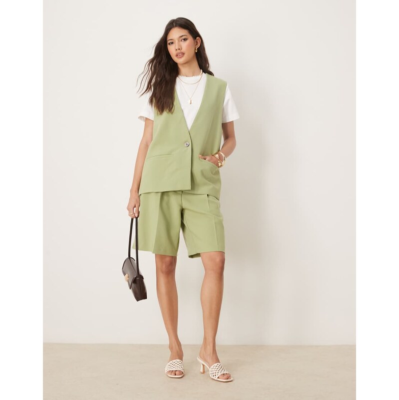 Vila longline tailored waistcoat co-ord in sage green