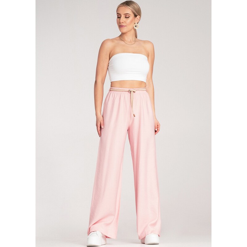 FIGL Světle růžové dámské viskózové boho kalhoty s elastickým