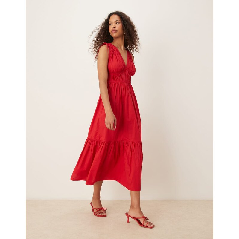 Nobodys Child Ianthe tie detail v-neck midi dress in red