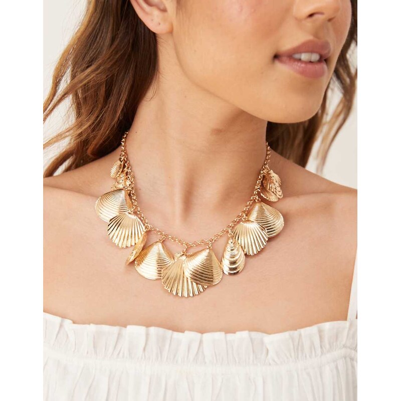 Accessorize Michelle shell charm statement necklace in gold 105932849