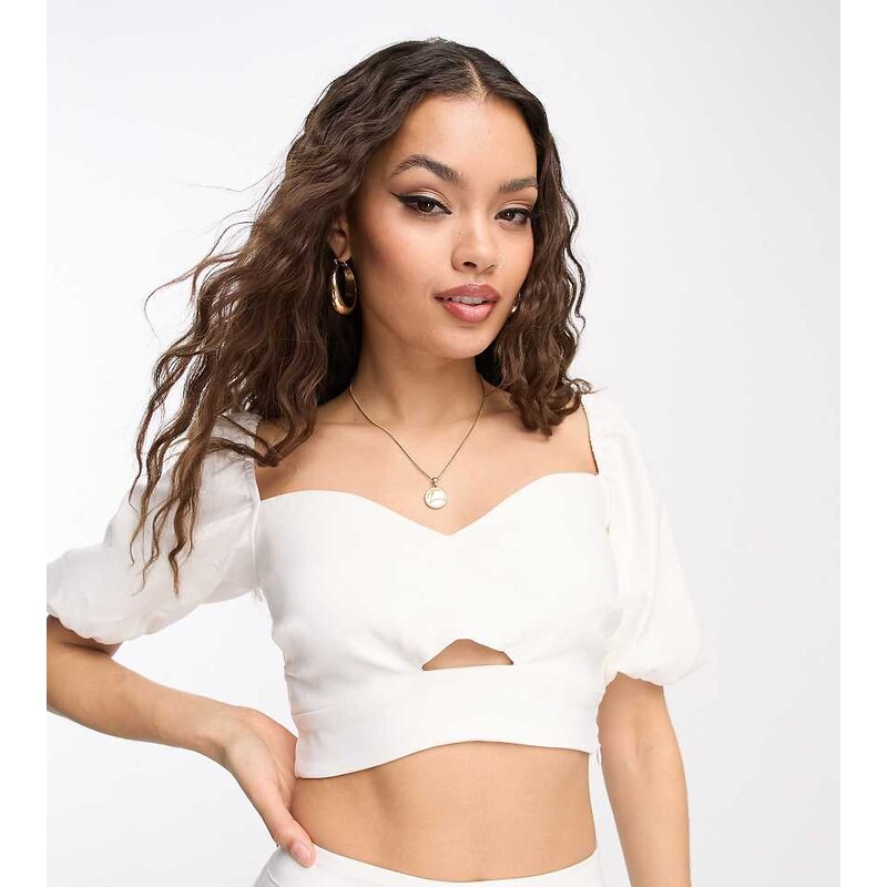 Vesper Petite Vesper bengaline Petite puff sleeve crop top co-ord in 83288102