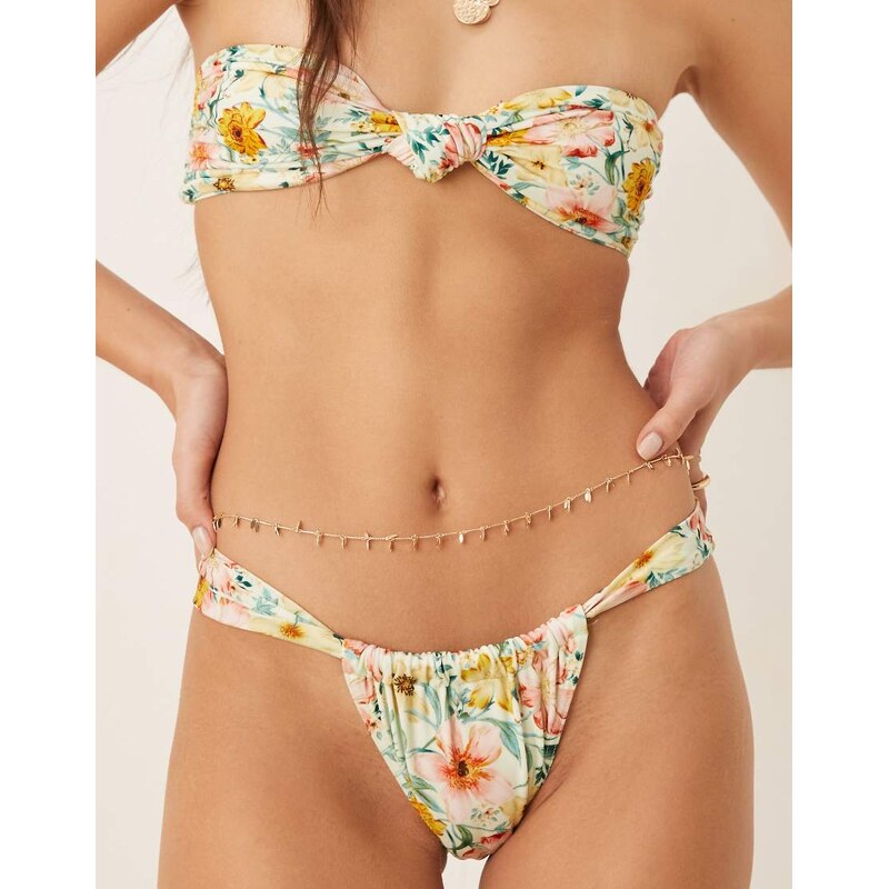 ASOS DESIGN belly chain with dainty leaf charms in gold tone 105932922