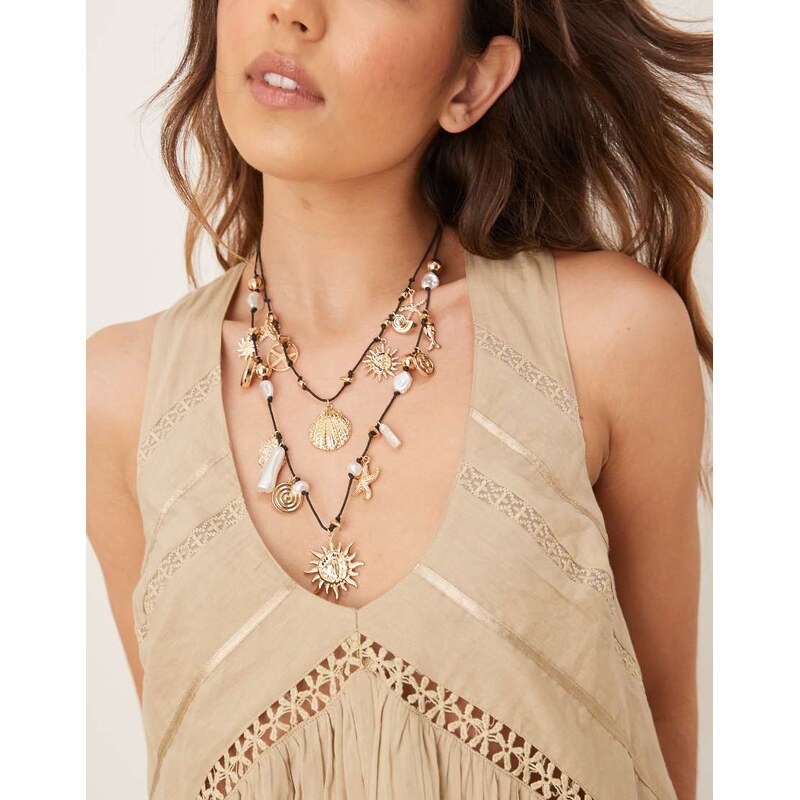 Accessorize Cord seaside charm necklace-Gold 105932846