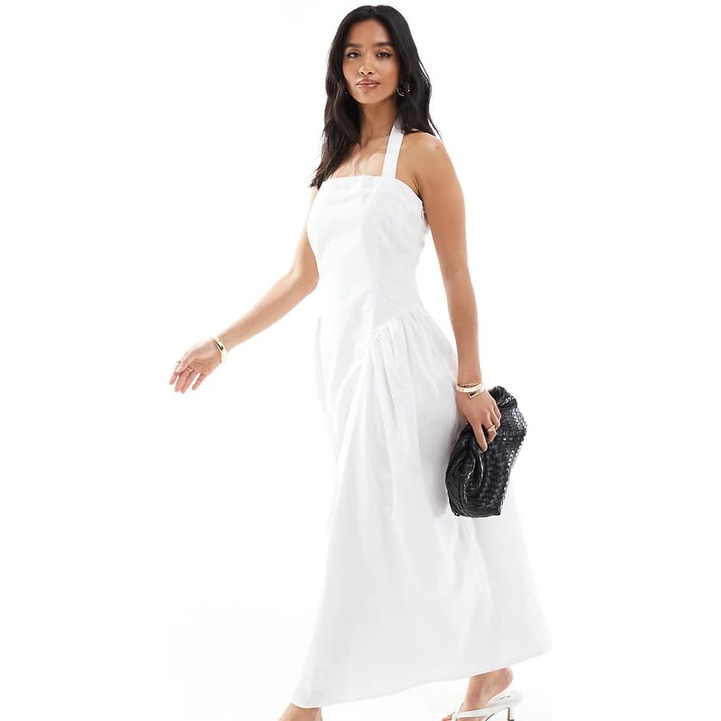 4th & Reckless Petite poplin square neck halterneck drop waist puff 105943285