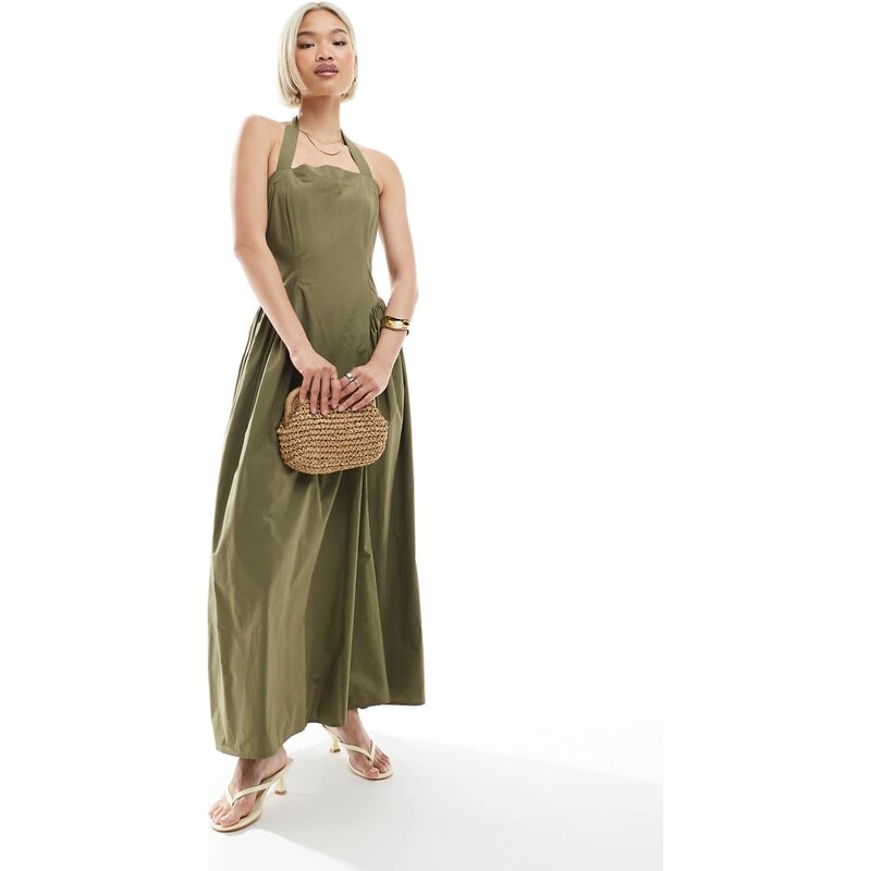 4th & Reckless cotton square halterneck hip pleat detail maxi