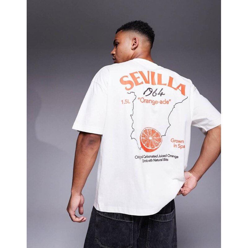 ASOS DESIGN oversized t-shirt with city graphic in off white