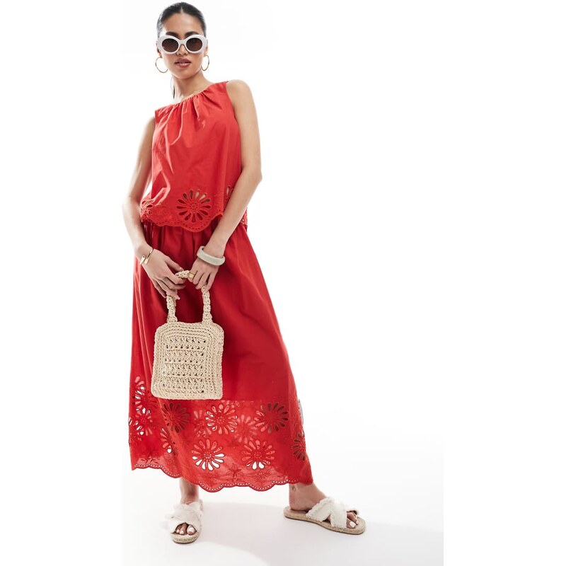 New Look co-ord broderie hem vest in red