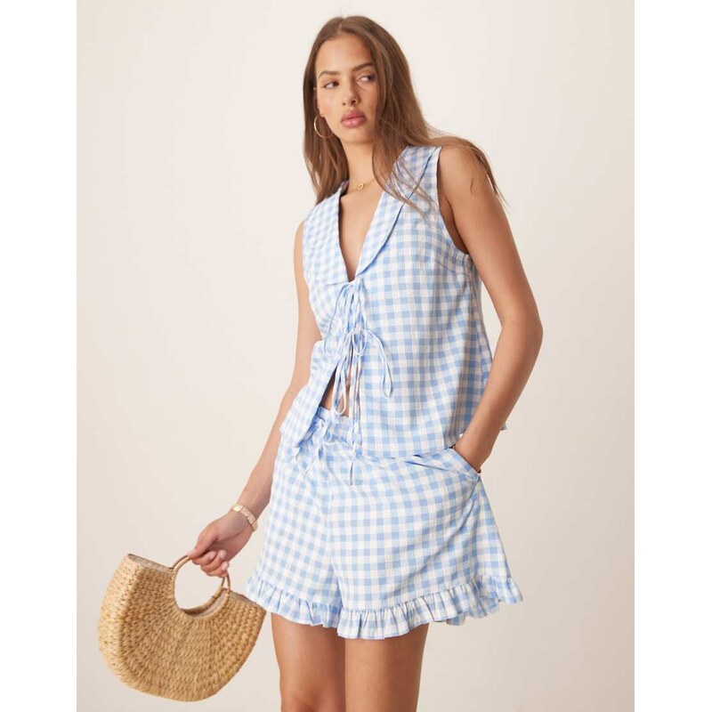 ASOS DESIGN ruffle oversized collar tank top co-ord in blue and