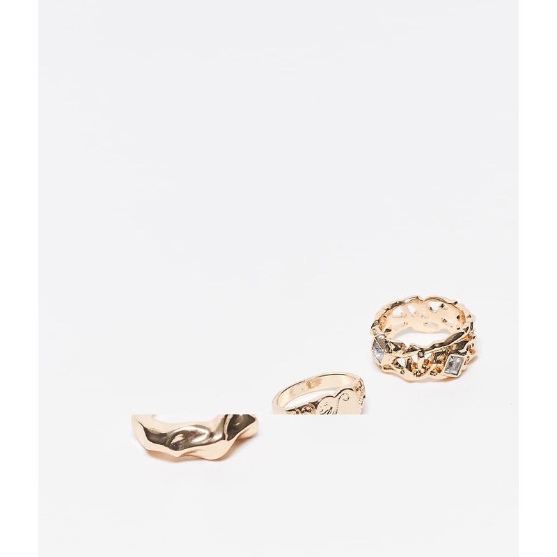 Reclaimed Vintage 3 pack of rings with heart in gold 105936017