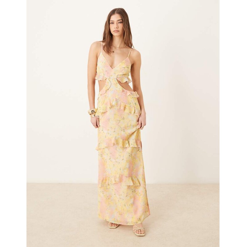 Pretty Lavish cut-out ruffle maxi dress in bright abstract floral 113260606